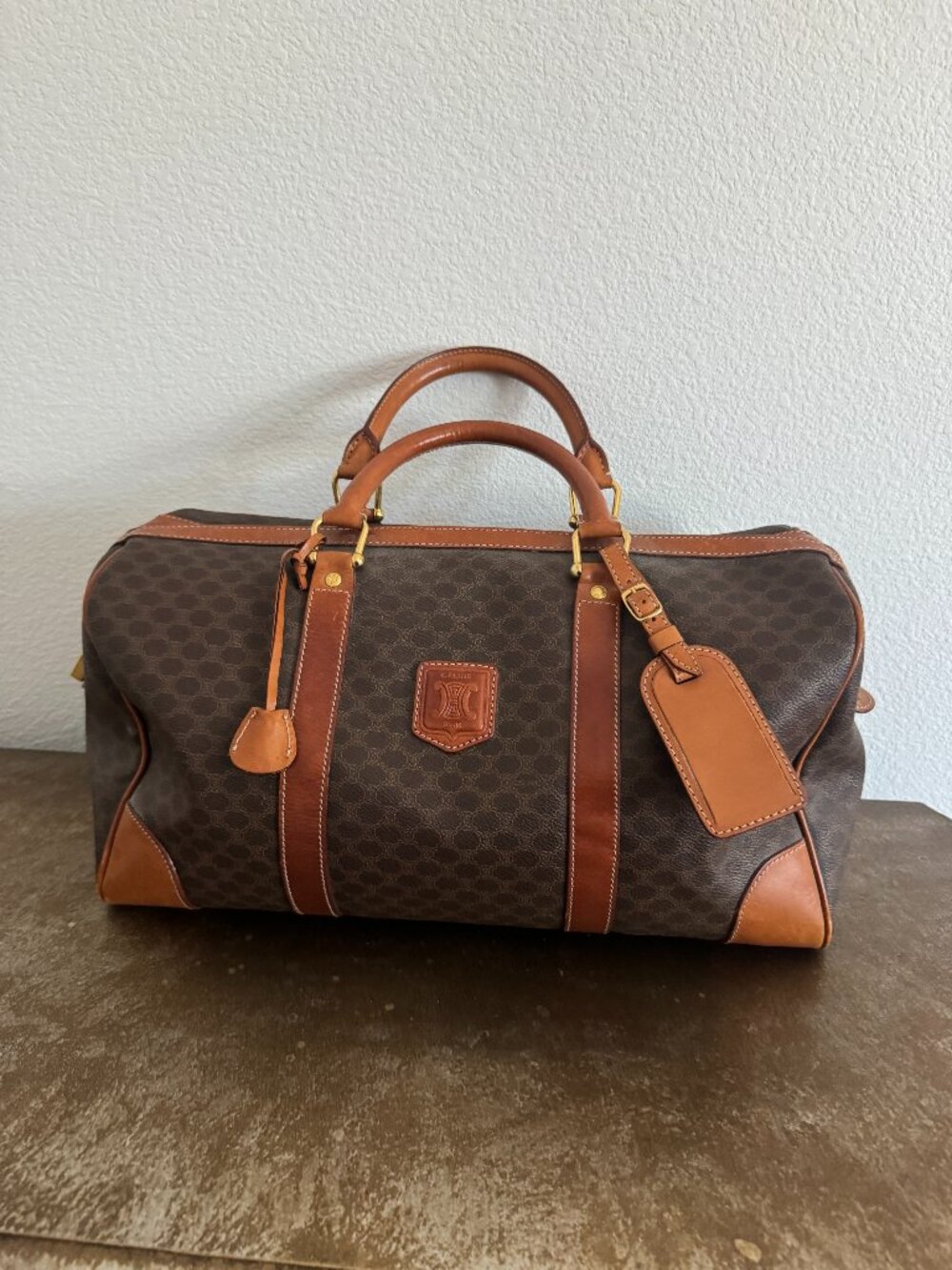 Vintage Celine Macadam Triomphe Medium Boston Travel Bag